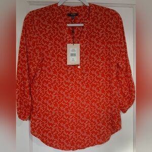NYDJ Vibrant Red Blouse with White Patterns